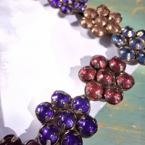 Jeweled Picture Frame Metal and Gemstone Flowers Multi Colored Jewel Tones - Picture 8 of 16